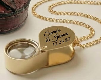 Collar de lupa personalizado con colgante de lupa de 10 aumentos en acabado dorado, estilo victoriano, plegable, de latón, regalo de joyería para ella.