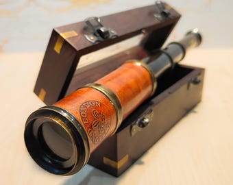 Telescopio de latón funcional personalizado, catalejo grabado, telescopio pirata, regalo de aniversario, regalo para él, regalo para veteranos