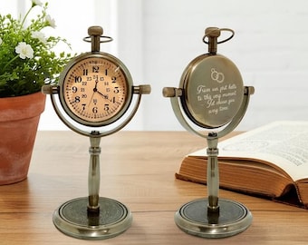 Horloge de bureau personnalisée : horloge de table gravée pour un cadeau de 30e anniversaire | Horloge rétro en laiton pour mari