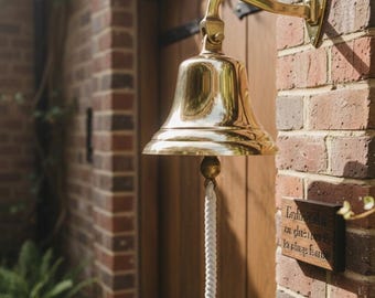Campana de latón para pared personalizada / Campana náutica dorada para colgar con cuerda / Campana de latón grabada para Navidad