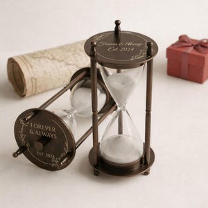 Personalized Wedding Hourglass Sand Ceremony Timer, Antique Bronze Brass Finish, 6.5 Inch