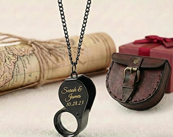 Collar personalizado con lupa, lupa plegable, colgante grabado, regalo para esposa, novia o mamá.