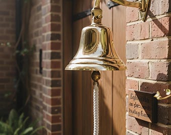 Personalised Wall Brass Bell | Nautical Golden Hanging Brass Bell with Rope | Engraved Wall Mounted Bell for Christmas