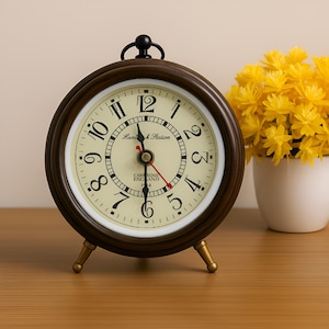Antique Wooden Desk Clock | Vintage Table Clock | Brass Legs | Rustic Decor | Gift for Him | Retro Office Clock | Classic Home Decor