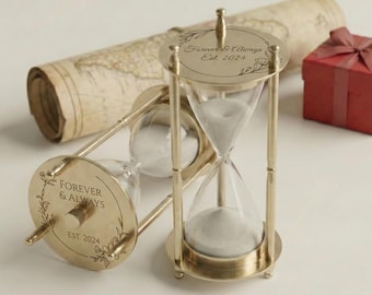 Reloj de arena personalizado para ceremonia de boda, acabado en latón dorado, reloj de arena de la unidad, recuerdo grabado y rellenable para los novios.