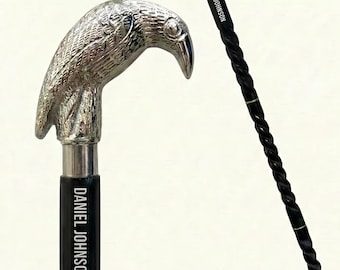 Bastón de madera con mango de latón de cuervo personalizado con mango de madera en espiral negra para hombres y mujeres, regalo de disfraz.