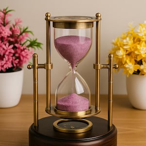 Reloj de arena de latón vintage con brújula, decoración náutica para escritorio, temporizador de arena antiguo, decoración de mesa de oficina, regalo de aniversario para él/ella.