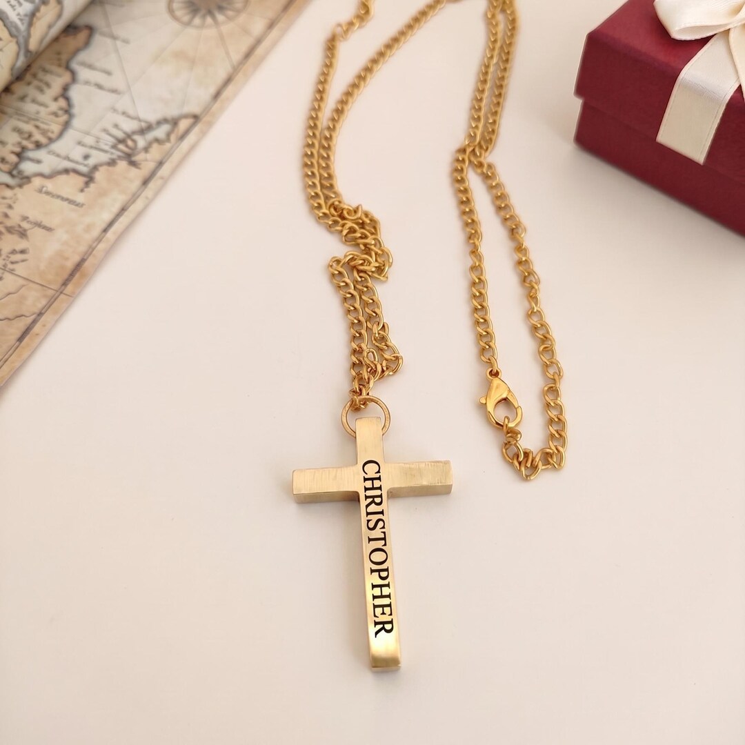 Personalized Cross Necklace, Custom Engraved Cross Pendant for Men ...