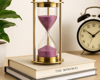 Reloj de arena de latón de 2 minutos - Arena morada / Decoración de escritorio retro / Temporizador de meditación / Regalo para él