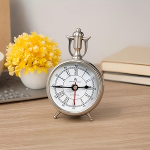 Vintage Silver Table Clock | Roman Numerals Desk Clock | 49 Bond Street London | Antique-Style Mantel Clock | Office Decor Gift