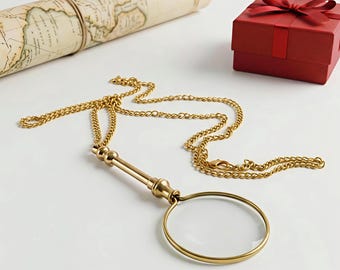 Collar con colgante de lupa de latón, 2 aumentos, joyería de oro, regalo para mujer, collar con lupa para mamá, abuela y lectora.
