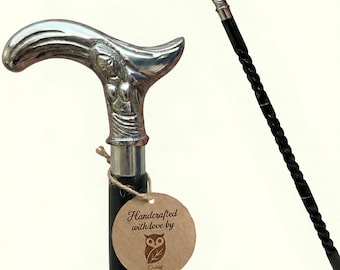 Bastón Art Nouveau con mango de dama para hombre y mujer: mango de latón, madera espiral negra de primera calidad, regalo personalizado.