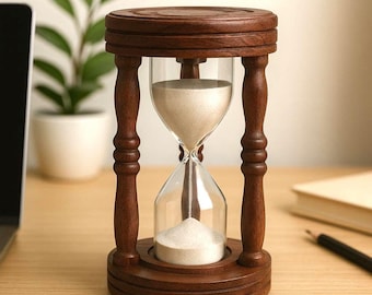 Temporizador de arena de madera / Decoración de escritorio retro hecha a mano, reloj de arena con marco de tres pilares, perfecto para el hogar o la oficina.