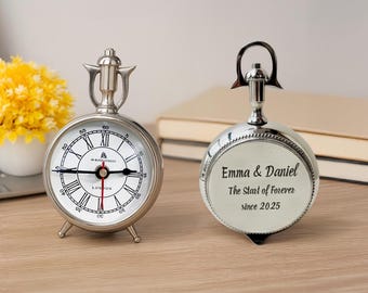 Personalized Silver Table Clock | 8th Anniversary Gift for Hubby & Wife | 49 Bond Street London Retro Desk Clock
