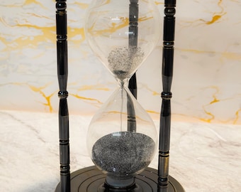 Reloj de arena de latón único con brújula funcional/temporizador náutico de arena negra, 18 cm, hecho a mano, para escritorio de jubilación.