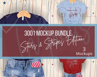 Vierter Juli Mockup Bundle, Vaterländisches Bundle, Terrasse Mockup, Shirt Mockup, Bella Canvas 3001 Mockup, Hängendes Mockup, Tshirt Mockup, PNG