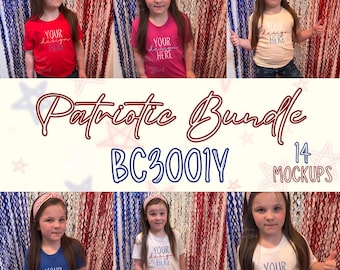 Patriotic Child Shirt Mockup, Patriotic T-shirt Mock, Youth Red White & Blue Mock, Fourth of July Mockup, Patriotic Mockup Bundle, 3001Y