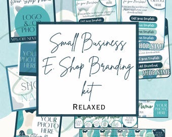 Blue Branding Shop Kit, Boho Banner Shop, Small business Branding Kit, Boho Branding Kit, POD Shop Branding, Shop Branding, Relaxed Blue Kit