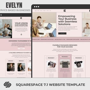 Virtual Assistant Template, Squarespace 7.1 Marketing Agency Website, Social Media Manager Pink Website, Service-Based Businesses, EVELYN