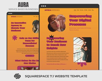 Plantilla Squarespace 7.1, diseño de sitio web moderno para asistentes virtuales, agencias de marketing, entrenadores y empresas de servicios, AURA