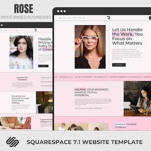 Virtual Assistant Template, Squarespace 7.1 Marketing Agency Website, Consulting Coaches Luxury Pink Website, Service-Based Businesses, ROSE