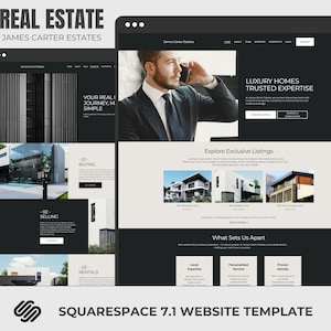 Modello Squarespace 7.1 per immobili, sito web di lusso per agenti immobiliari, tema moderno per broker e agenti, design reattivo con blog, James Carter