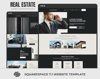 Real Estate Squarespace 7.1 Template, Luxury Realtor Website, Modern Theme for Brokers & Agents, Responsive Design with Blog, James Carter