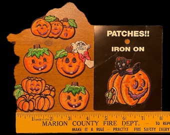 Lot of 6 Pumpkins HALLOWEEN Patches or APPLIQUES - Black Cat Ghost - Iron Ons