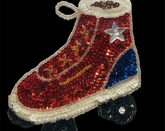 4.5" Patriotic Roller Skate Sequin Rhinestones applique NEW OLD STOCK Vintage