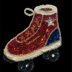 4.5&quot; Patriotic Roller Skate Sequin Rhinestones applique NEW OLD STOCK Vintage