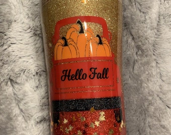 Fall Little Red Truck Family Stainless 20 oz Insulated Tumbler - Burlap& pumpkins oh my!