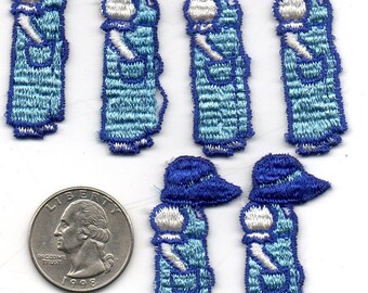 Vintage Lot of 6 - LITTLE Farmer GIRL or BOY in Blue Overalls - Embroidered Patches appliques - White Blue