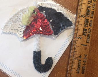 3.5" Umbrella Rhinestones applique Patch NEW OLD STOCK Retro Red Black White