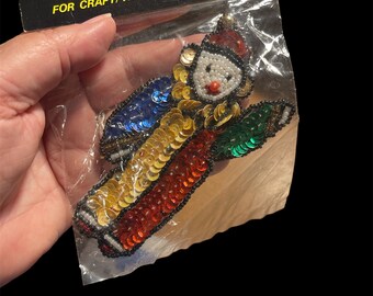 4.5" Clown Sequin Rhinestones applique NEW OLD STOCK Vintage Woolworth