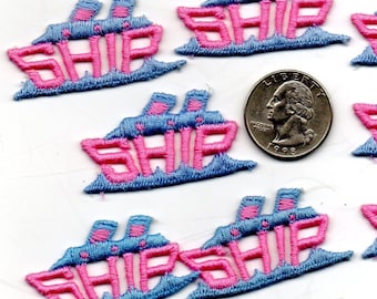 Vintage Lot of 5 - Ship Ships Patches - Embroidered Patches appliques - Pink Blue CUTE