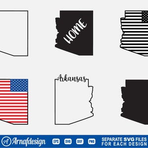 Arkansas SVG, svg de l'État de l'Arkansas, carte de l'État d'origine svg, vecteur de l'Arkansas, clipart, couper des fichiers, silhouette, cricut, eps, dxf, png, conception de t-shirt