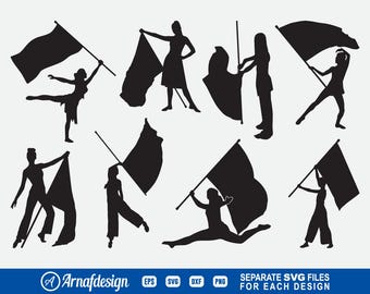 Color Guard-vlaggen svg, Color Guard-clipart, Color Guard-marsband svg, Color Guard gesneden bestanden voor silhouet, dxf, png-ontwerp