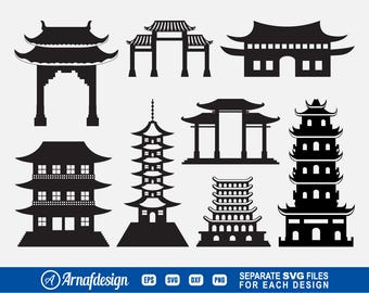 Puerta china SVG, Pagoda svg, Edificio chino svg, Pagoda japonesa svg, Clipart, Archivos de corte para Silhouette, Archivos para Cricut, Vector, dxf, png
