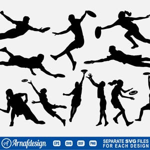 Ultimate Frisbee SVG, svg de frisbee, sport svg, joueur de frisbee, disc golf svg, clipart, fichiers de coupe pour la silhouette, Cricut, vecteur, dxf, png