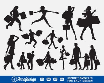 Shopping SVG, Shopping Girl svg, Handtasche svg, Clipart, Schnittdateien für Silhouette, Dateien für Cricut, Vektor, eps, dxf, png, T-Shirt Design