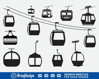 Cable car SVG, Gondola Lift svg, Aerial Tramway svg, dxf, eps, png, clipart, vector, silhouette.