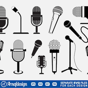 Microphone SVG, Headphones svg, Mic Stand svg, Music svg, Clipart, Cut Files for Silhouette, Vector, dxf, eps, png, Design