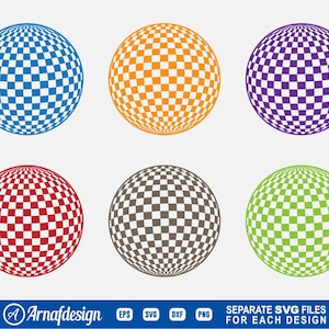 May include: Six colorful spheres with a checkered pattern in blue, orange, purple, red, brown, and green. The spheres are arranged in two rows of three. The bottom of the image has the text "Arnafdesign" and file type icons.