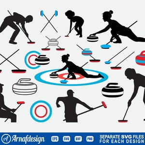 Curling SVG, Curler svg, Curling Rock svg, Curling Broom svg, Winter Sports svg, Clipart, Cut Files for Silhouette, Vector, dxf, eps, png