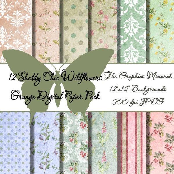 Floral Wildflower Pattern Premade Clipart Scrapbooking Hand Painted Shabby Chic Damask Lace Flower Bundle Background Digital