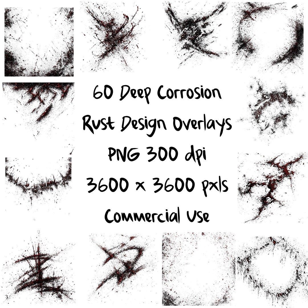 Rust Damage Overlay 60 Corrosive Rust Textures: Steampunk Grunge Overlays (PNG Download ...