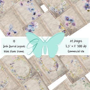 10 Wildflower Junk Journal Papers, Shabby Wildflower Bundle, Violet Journal Papers, Flowers Layouts, Violets Journal Layout, Commercial Use