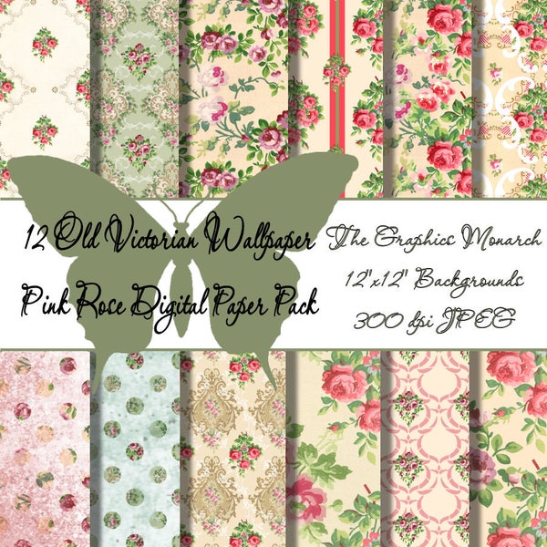 Victorian Miniature Dollhouse Wallpaper Floral Paper Bundle Pack Painting By Pink Rose Scrapbook Printable Background Drawing