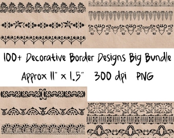 100+ Digital Decorative Borders Bundle, Wedding Border PNG Designs, Scrapbooking Clipart, Art Deco Design, Edging Clip Art, Black Edges