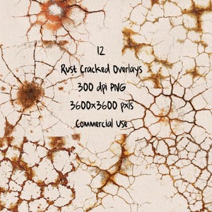 Rust Texture Overlays: Grunge Effects, Cracked Metal (PNG Digital Download)